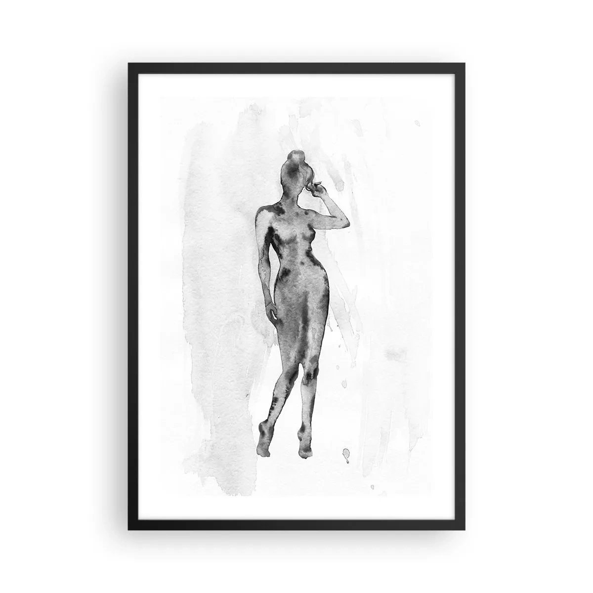 Plakát v černém rámu - Silueta ženy v černobílé akvarelové technice - 50x70cm - Studie o ideálu ženskosti - Moderní nástěnná dekorace do obývacího pokoje a ložnice ARTTOR
