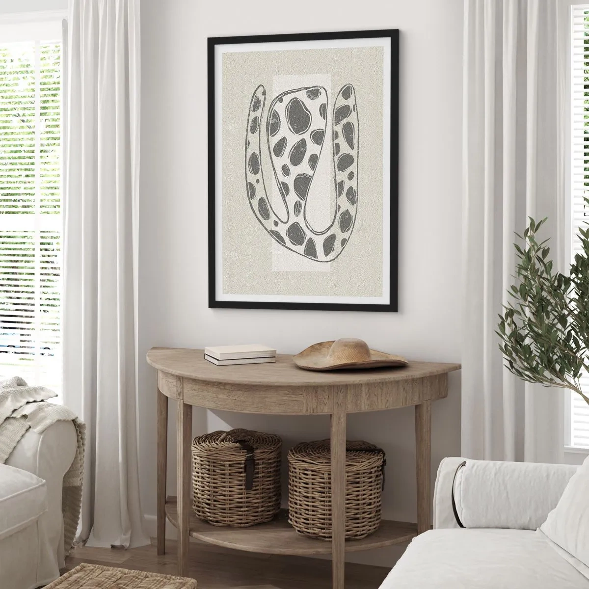 Plakát v černém rámu - Abstraktní organická forma v odstínech šedé - 50x70cm - Bizarní bytost - Moderní nástěnná dekorace do obývacího pokoje a ložnice ARTTOR