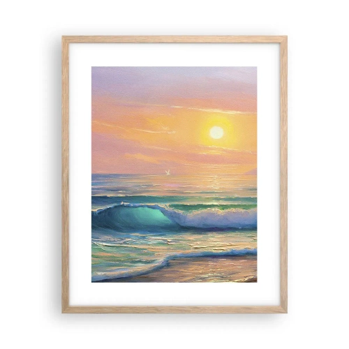 Plakát v rámu světlý dub - Tyrkysová píseň vln - 40x50 cm