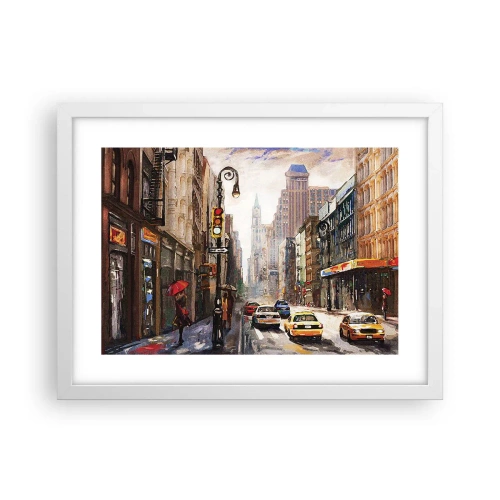 Plakát v bílém rámu - New York – barevný i v dešti - 40x30 cm
