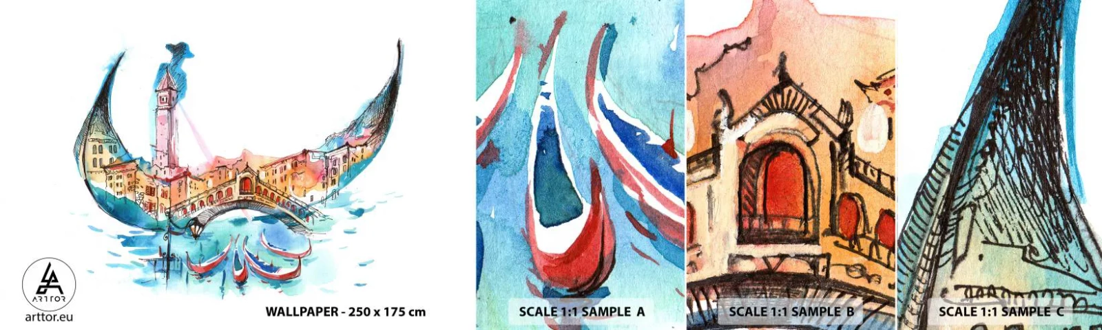 Fototapeta Vzorek Standard Eco - Plujeme městem - Abstrakce, Benátky, Most - 100x30 cm