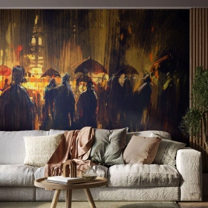 Fototapeta Samolepicí Deluxe Sticker - Následovníci deště - Město, Lidé, Deštník - 100x70 cm