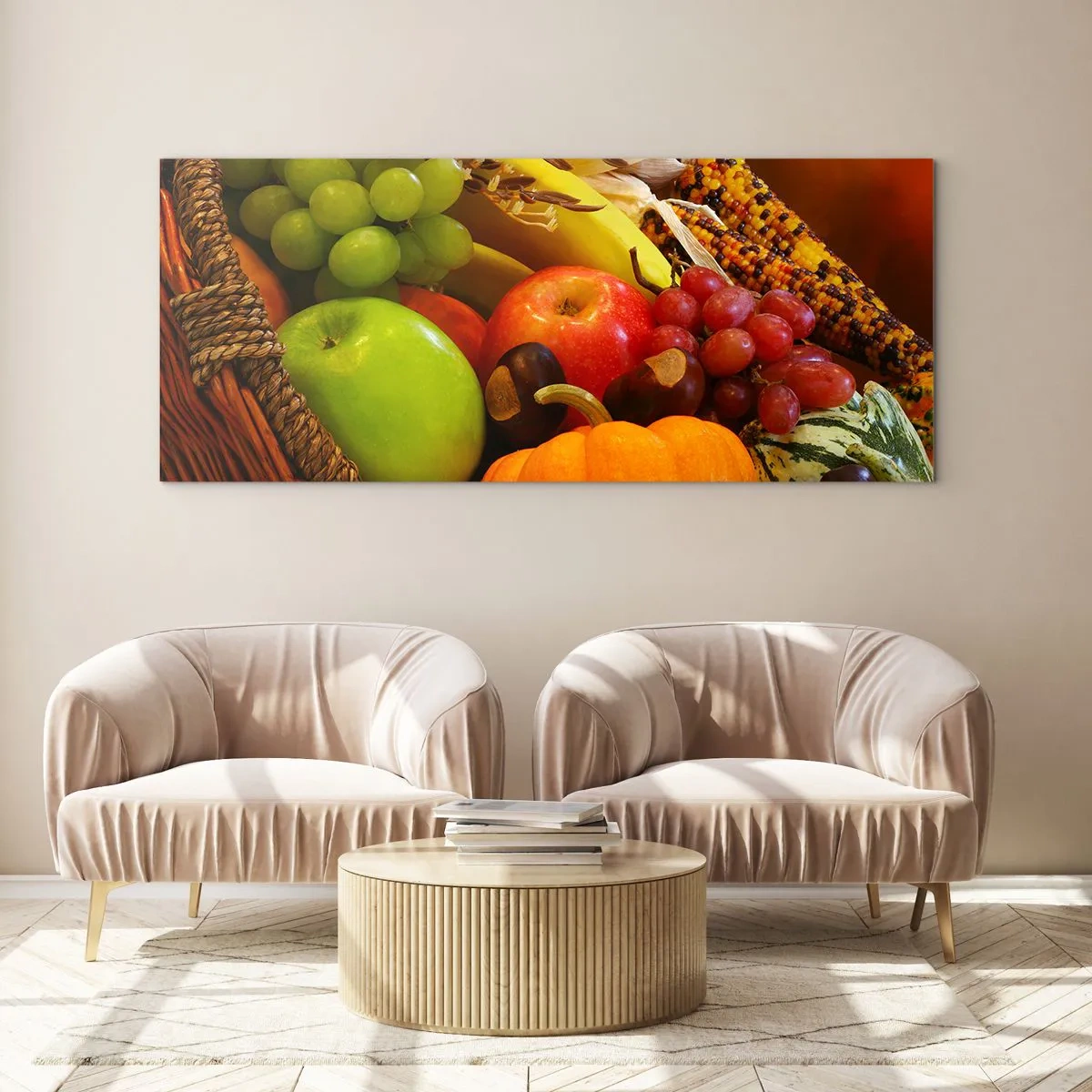 Obraz na skle - Košík úrody - 140x50 cm
