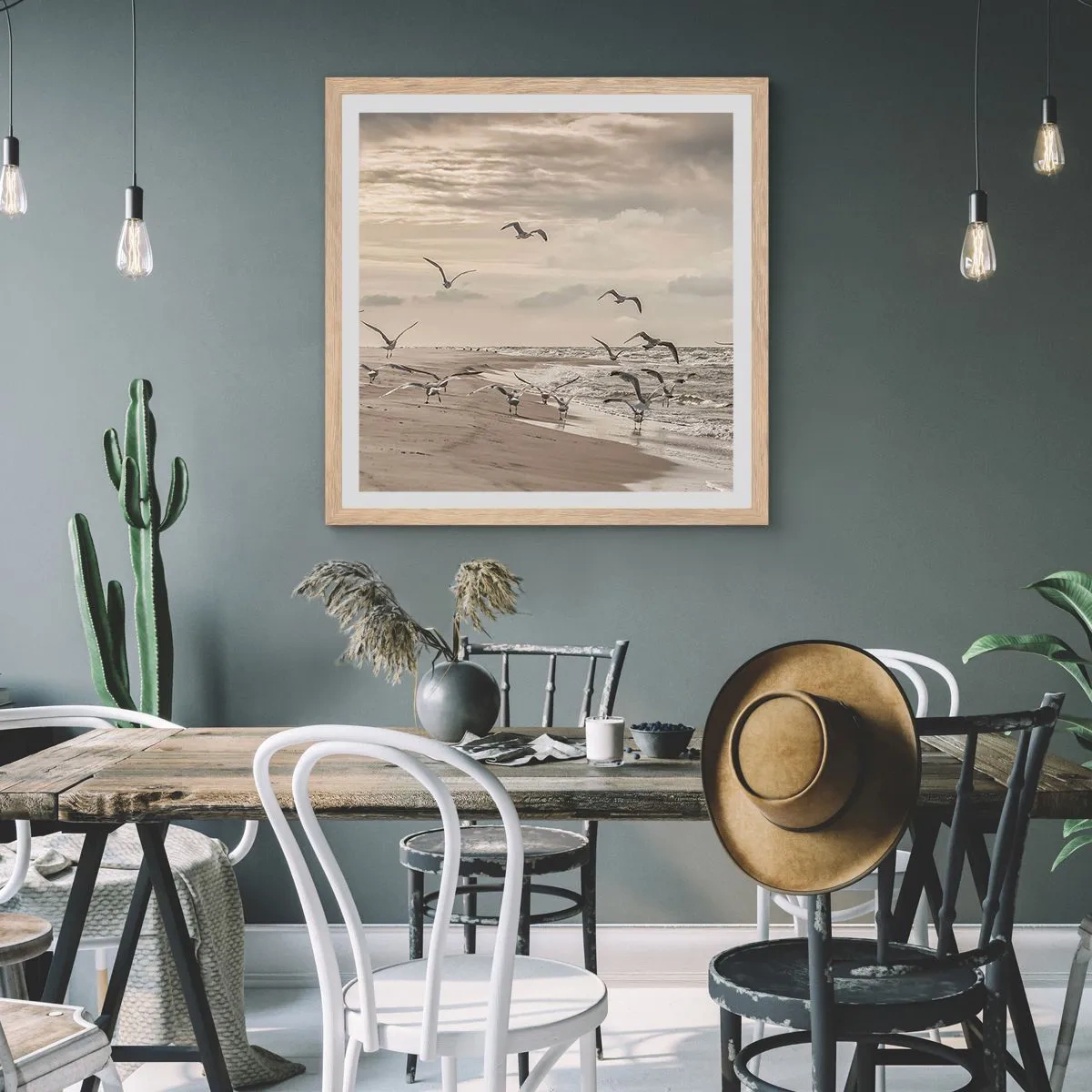 Plakát v rámu světlý dub - Šumění moře, zpěv ptáků - 50x50 cm