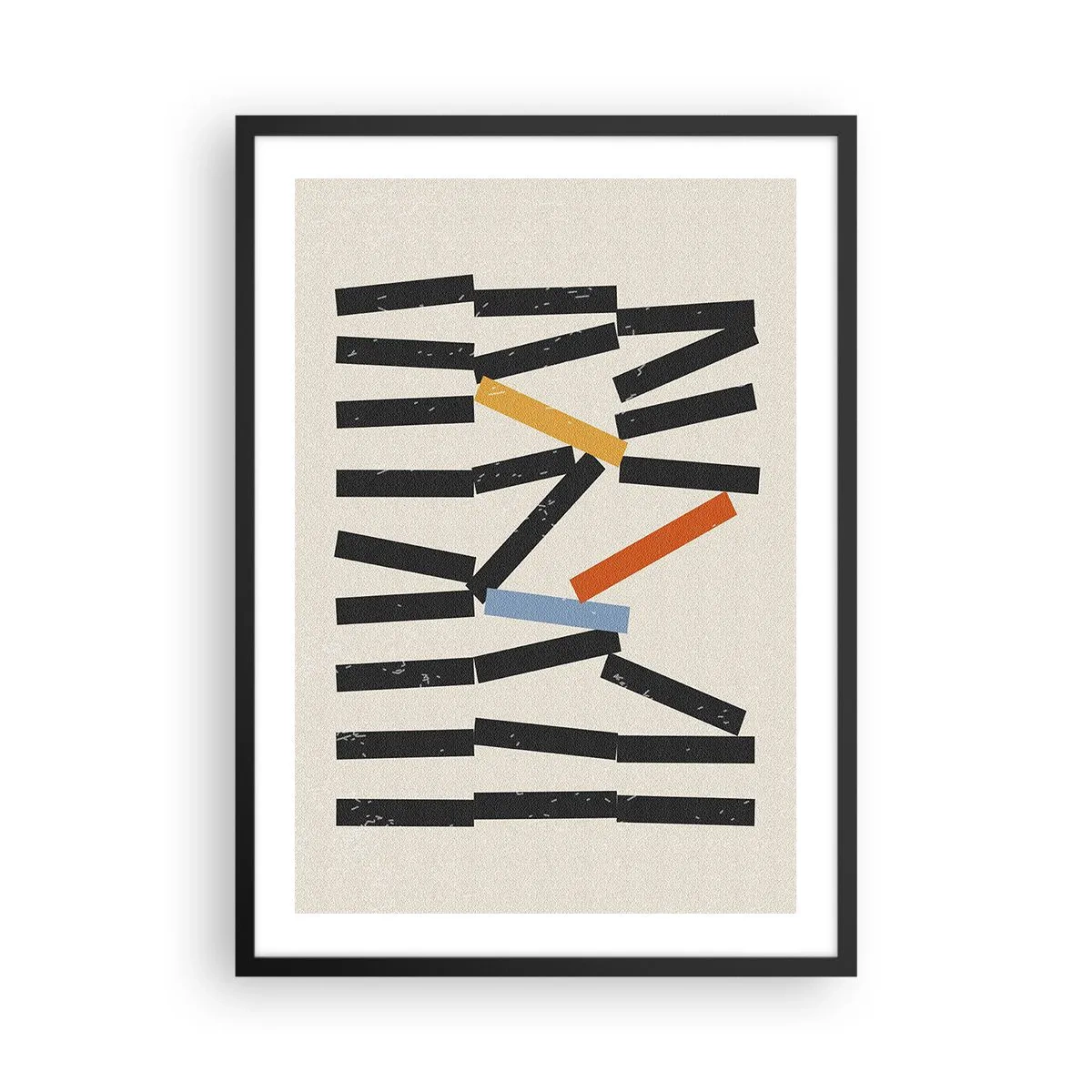 Plakát v černém rámu - Abstraktní geometrická kompozice s barevnými akcenty - 50x70cm - Domino – kompozice - Moderní nástěnná dekorace do obývacího pokoje a ložnice ARTTOR
