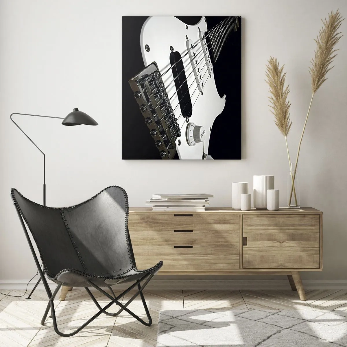 Obraz na skle - Zvuk skrytý v bílé - 50x70 cm