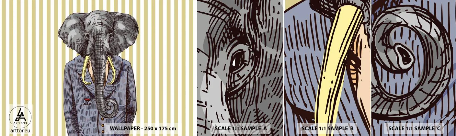 Vzor Fototapety Samolepicí Deluxe Sticker - Elegantní od přírody - Abstrakce, Slon, Portrét - 100x30 cm