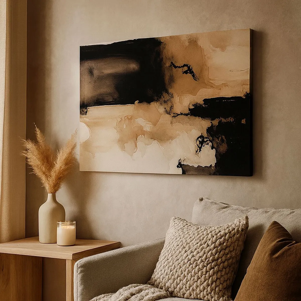 Obraz na plátně - Abstraktní kompozice v odstínech hnědé a černé - 70x50cm - Poutavá abstrakce - Moderní nástěnná dekorace do obývacího pokoje a ložnice ARTTOR