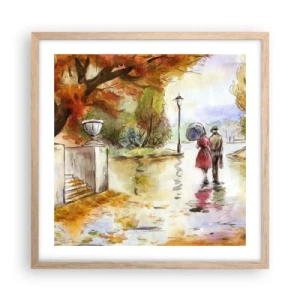 Plakát v rámu světlý dub - Romantický podzim v parku - 50x50 cm