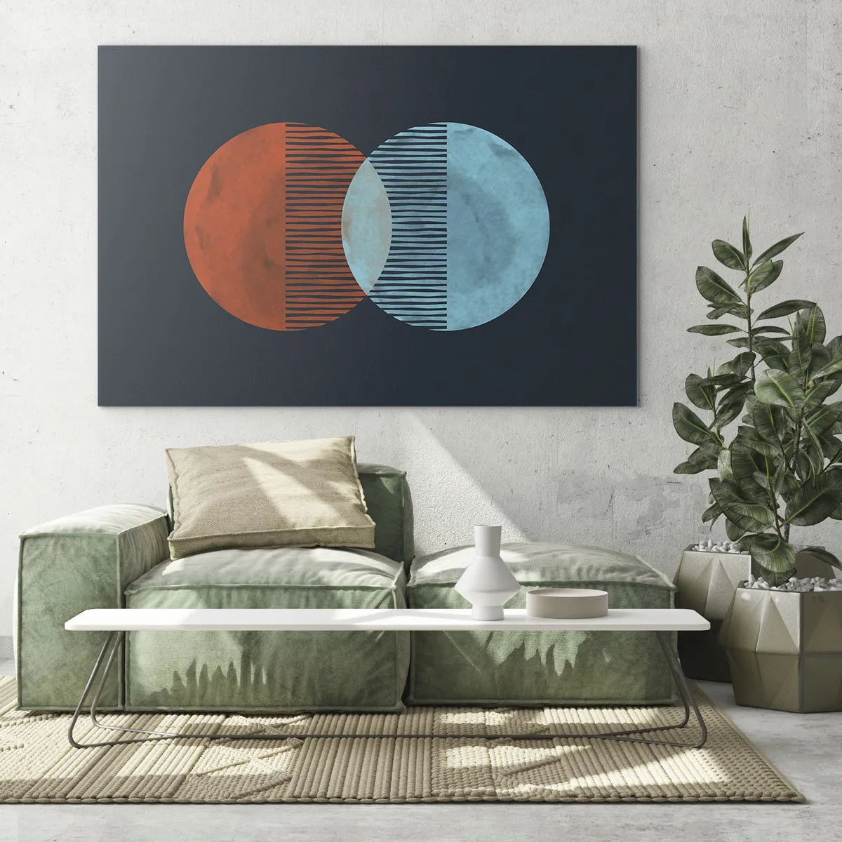 Obraz na skle - Dvě protínající se barevné planety s geometrickým vzorem - 70x50cm - Astronomická fantazie - Moderní nástěnná dekorace do obývacího pokoje a ložnice ARTTOR