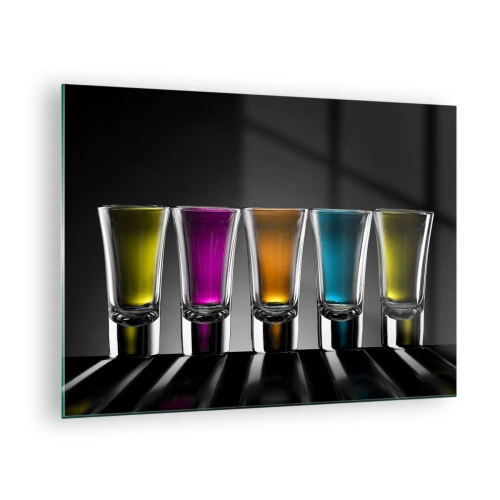 Obraz na skle - Barevné brýle na černém pozadí v minimalistickém stylu - 70x50cm - Barvy radosti - Moderní nástěnná dekorace do obývacího pokoje a ložnice ARTTOR