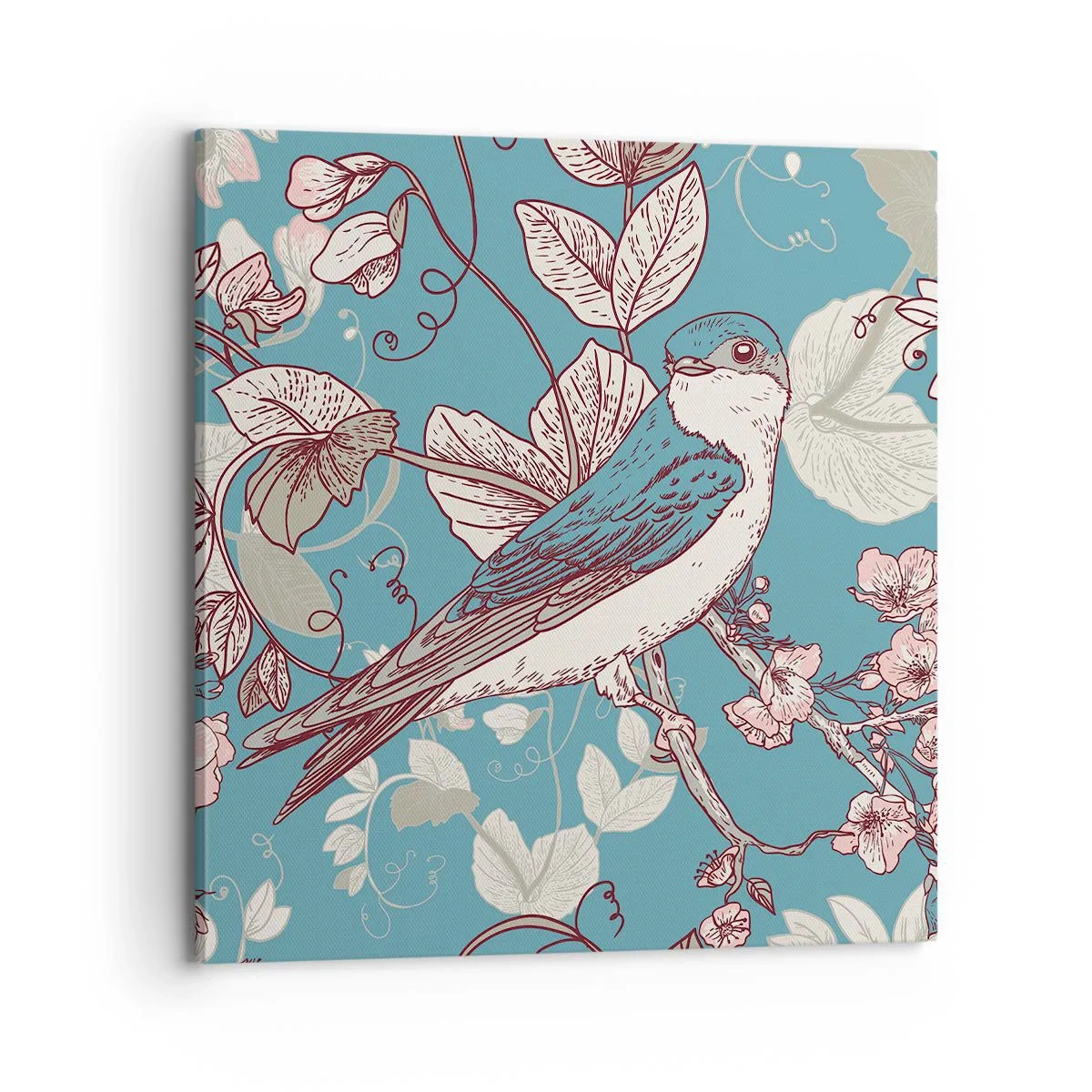 Obraz na plátně - Na bílém stromě ptáci a stříbrné listí - 70x70 cm