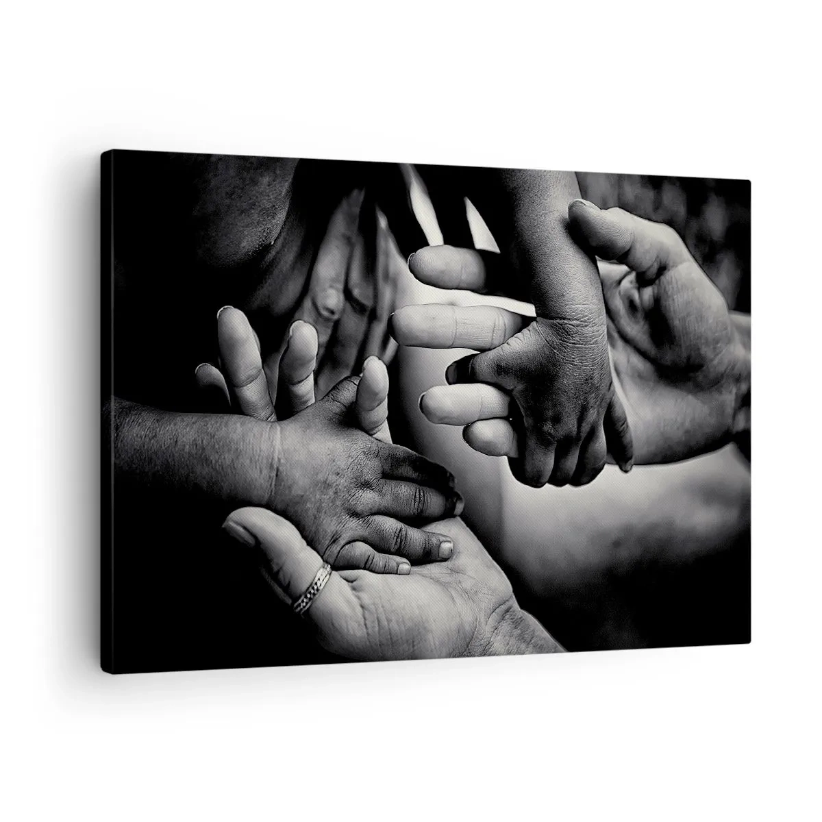 Obraz na plátně - Černobílé ruce různých generací - 70x50cm - Být člověkem - Moderní nástěnná dekorace do obývacího pokoje a ložnice ARTTOR