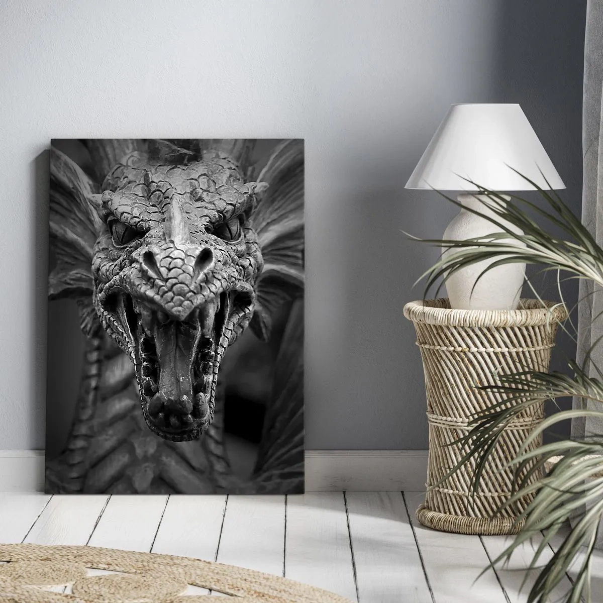 Obraz na plátně - Pohádkový drak v šedi - 50x70 cm