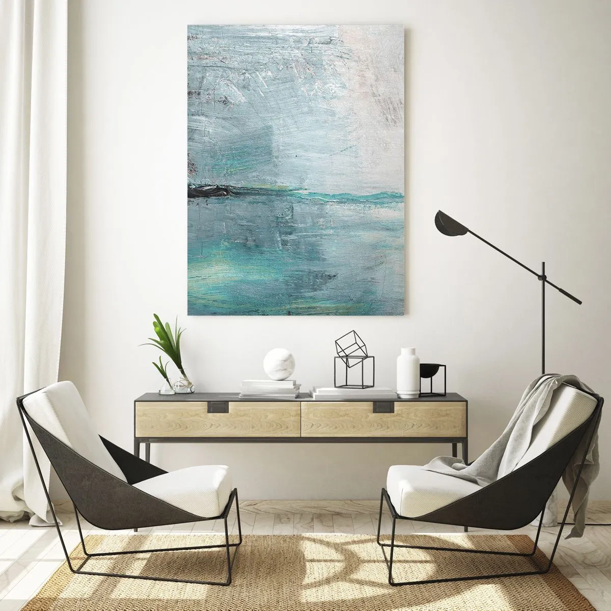 Obraz na skle - Horizontálně v modři - 50x70 cm
