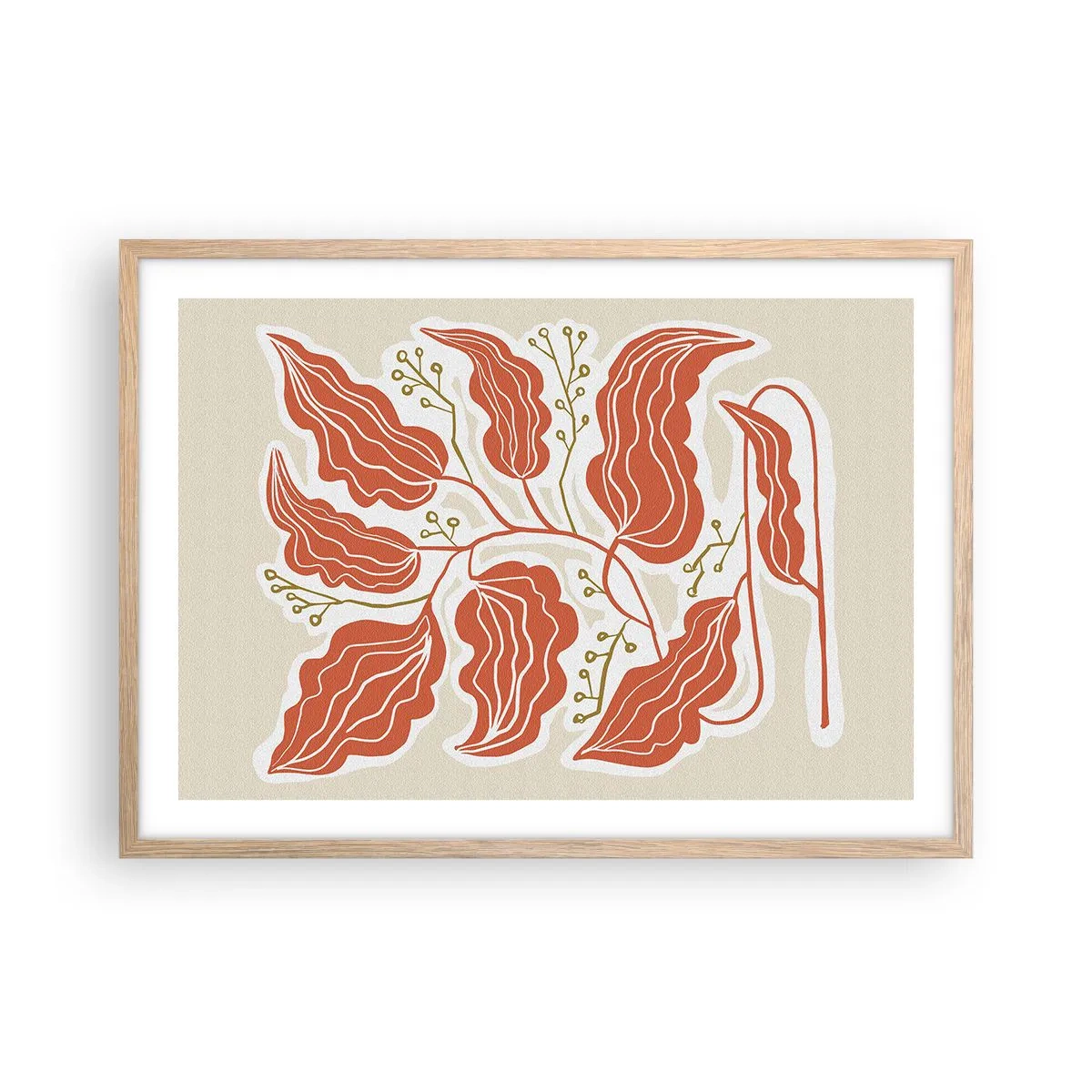 Plakát v rámu světlý dub - Lidově a korálově - 70x50 cm