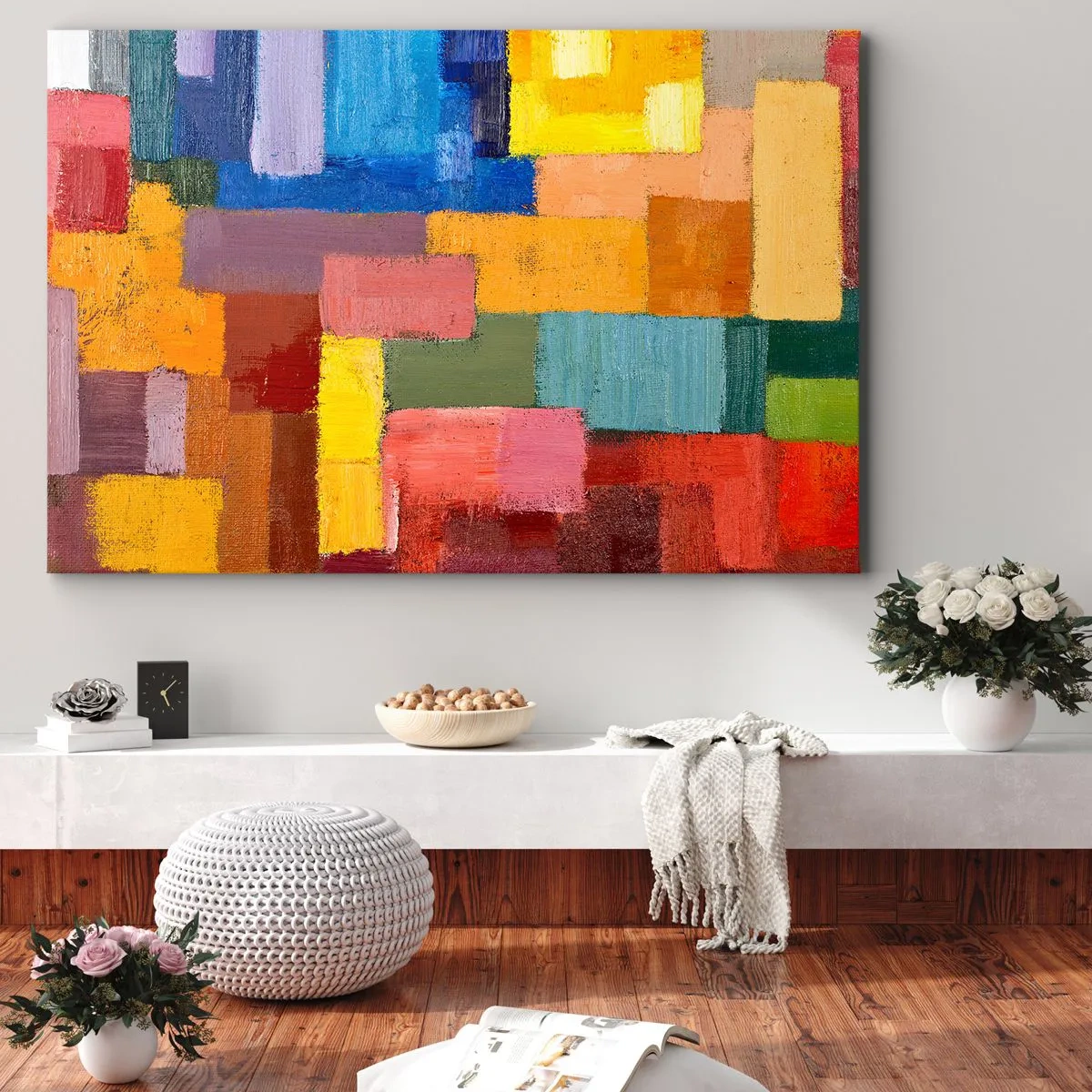 Obraz na plátně - Barevné abstraktní obdélníky v různých odstínech - 70x50cm - Každý jiný, všechny barevné - Moderní nástěnná dekorace do obývacího pokoje a ložnice ARTTOR