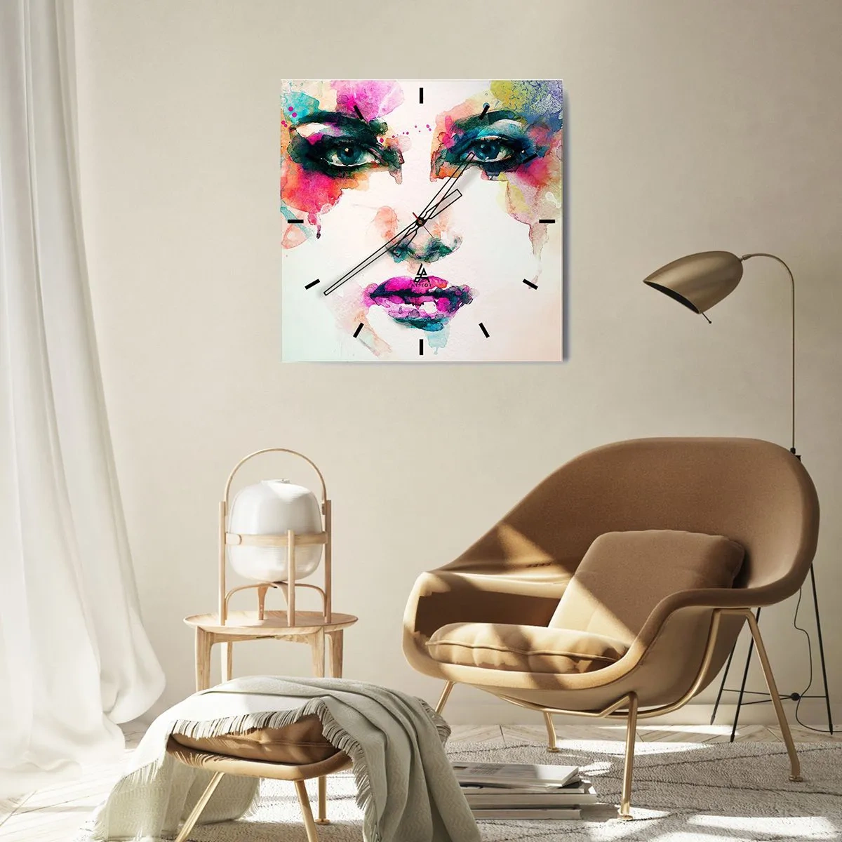 Nástěnné hodiny - Portrét malovaný duhou - 40x40 cm