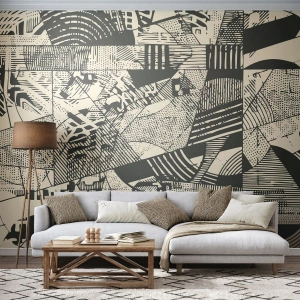 Fototapeta Standard Eco - Černá a béžová abstrakce s dynamickými geometrickými vzory - 100x70cm - Dynamika současnosti - Moderní nástěnná dekorace do obývacího pokoje a ložnice ARTTOR