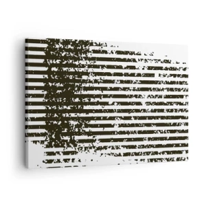 Obraz na plátně - Abstraktní linie s efektem zmatnělého vzhledu v černé a bílé - 70x50cm - Rytmus a šum - Moderní nástěnná dekorace do obývacího pokoje a ložnice ARTTOR