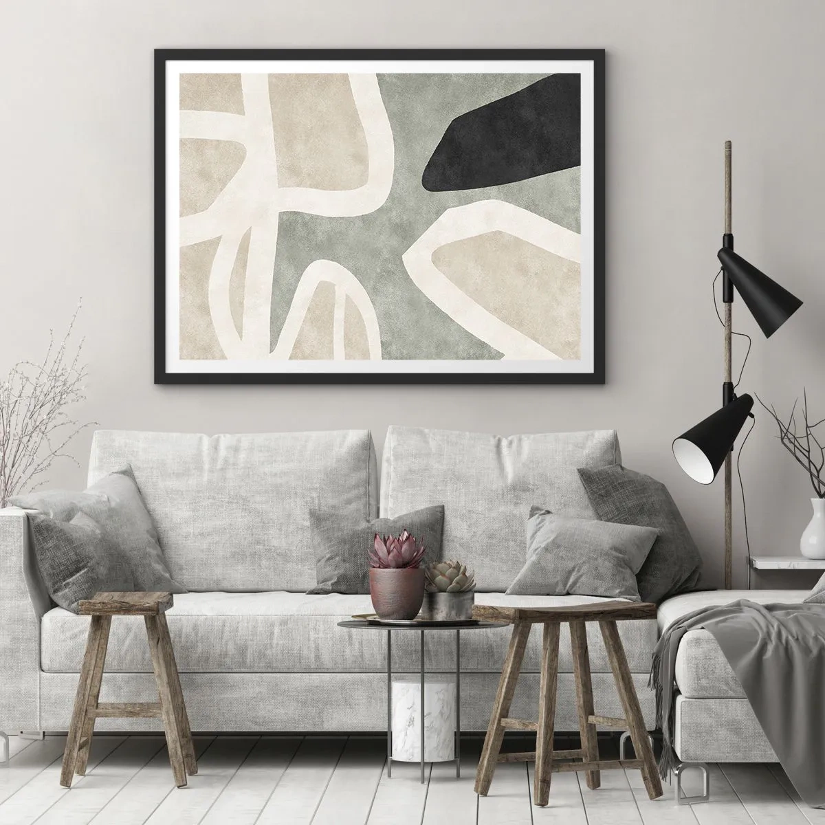 Plakát v černém rámu - Kompozice s černým motivem - 100x70 cm
