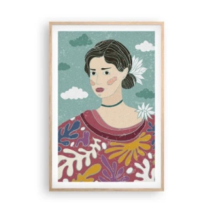 Plakát v rámu světlý dub - S melancholií v pohledu - 61x91 cm