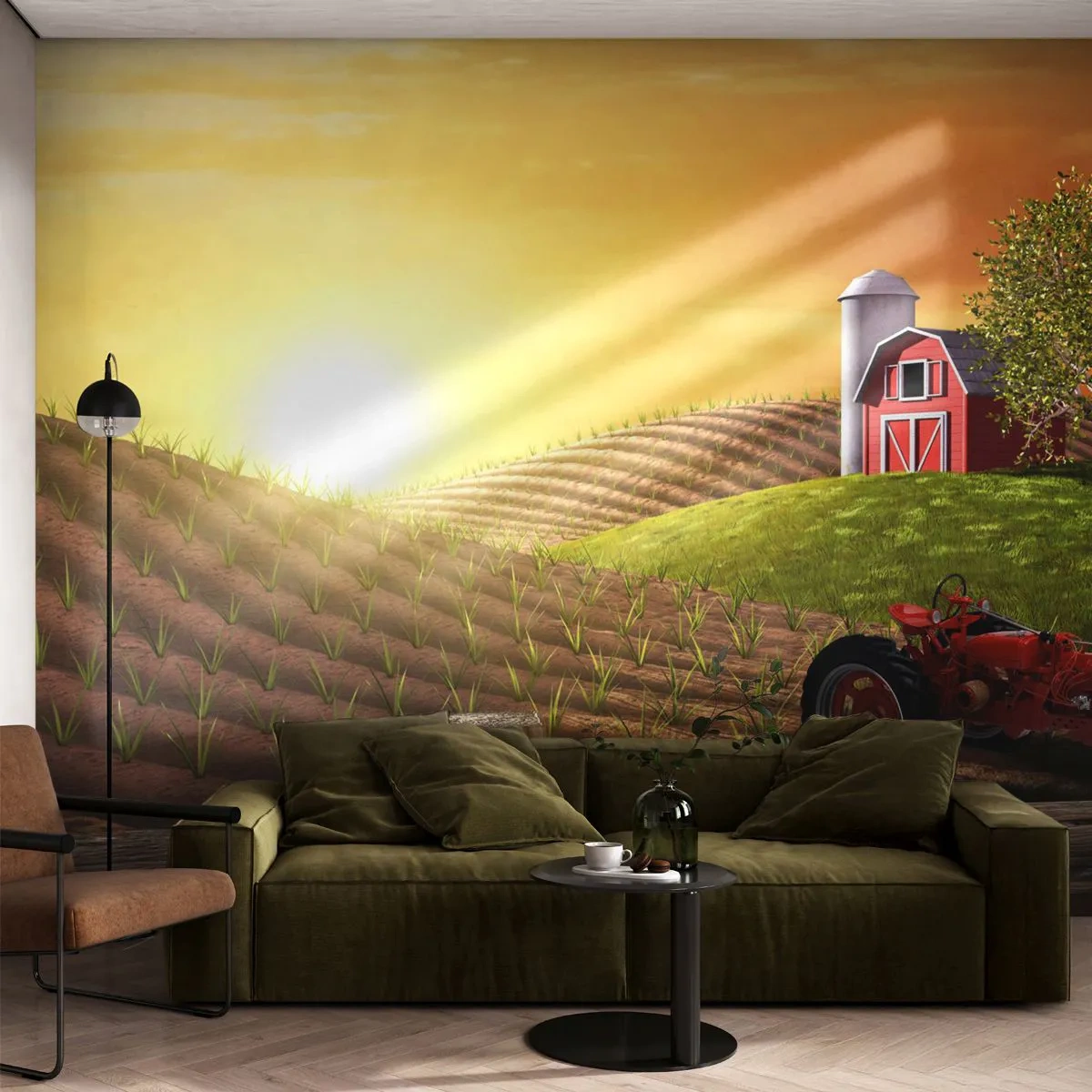 Fototapeta Samolepicí Deluxe Sticker - Farma jako z pohádky - Farma, Krajina, Traktor - 250x175 cm