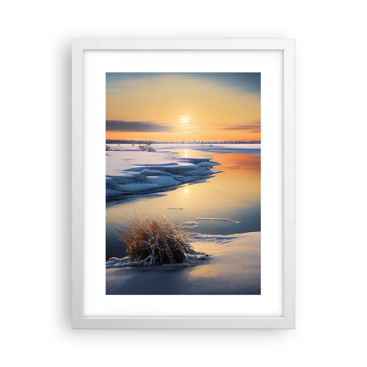 Plakát v bílém rámu - Zimní západ slunce - 30x40 cm