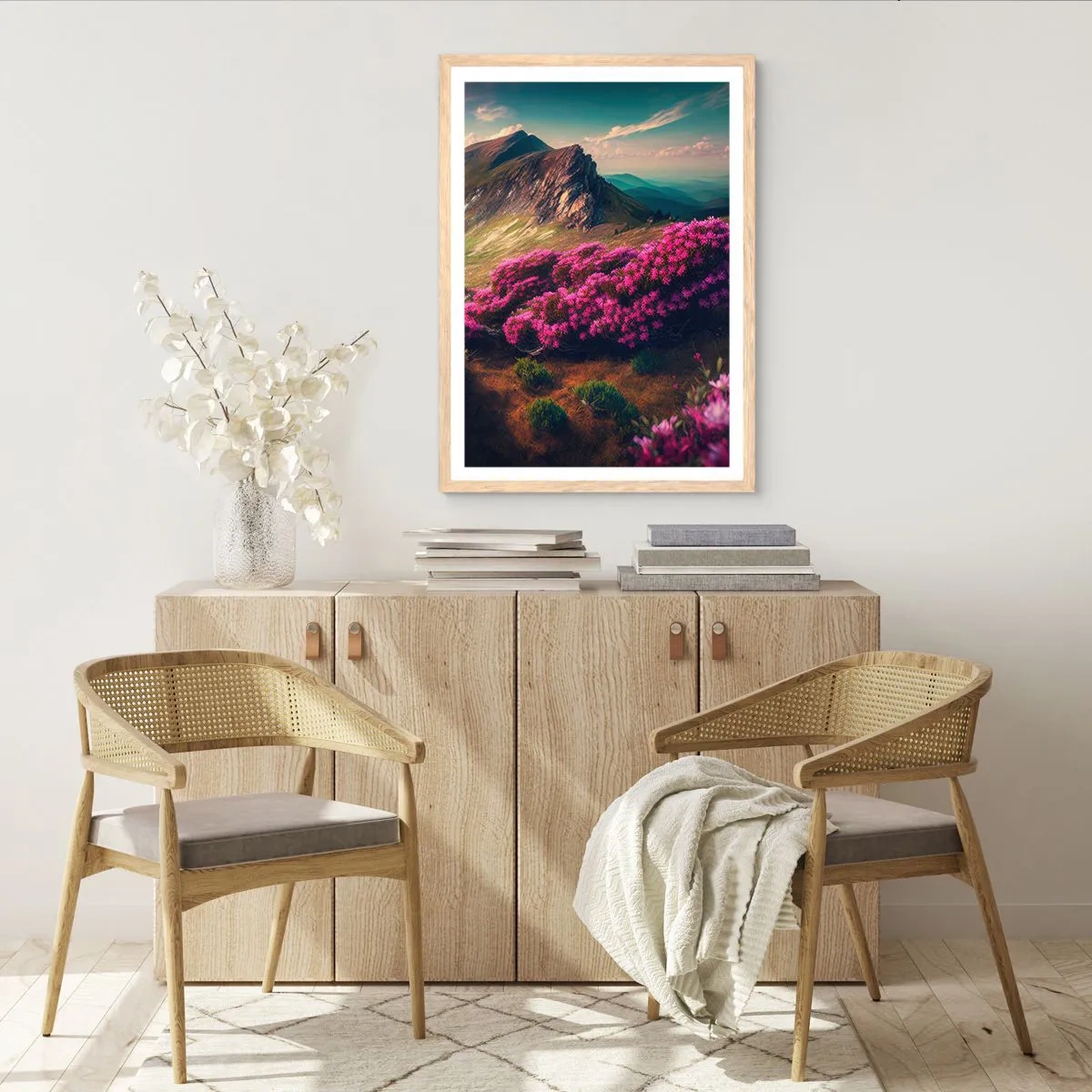 Plakát v rámu světlý dub - Léto na horách - 70x100 cm