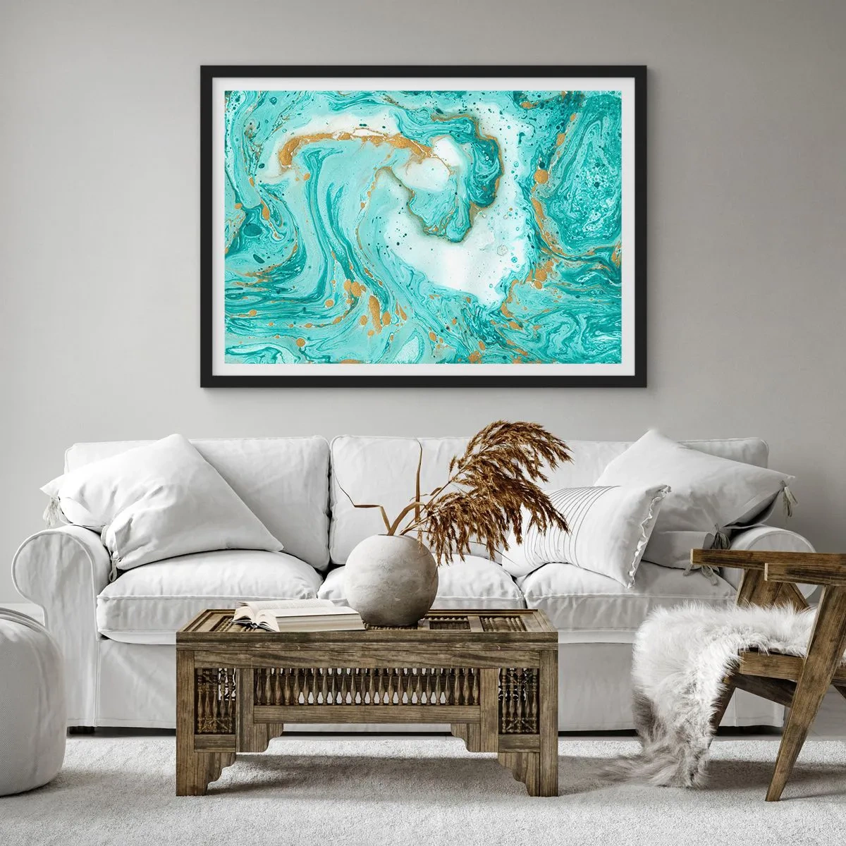 Plakát v černém rámu - Pod velkou vlnou z epochy Edo - 50x40 cm