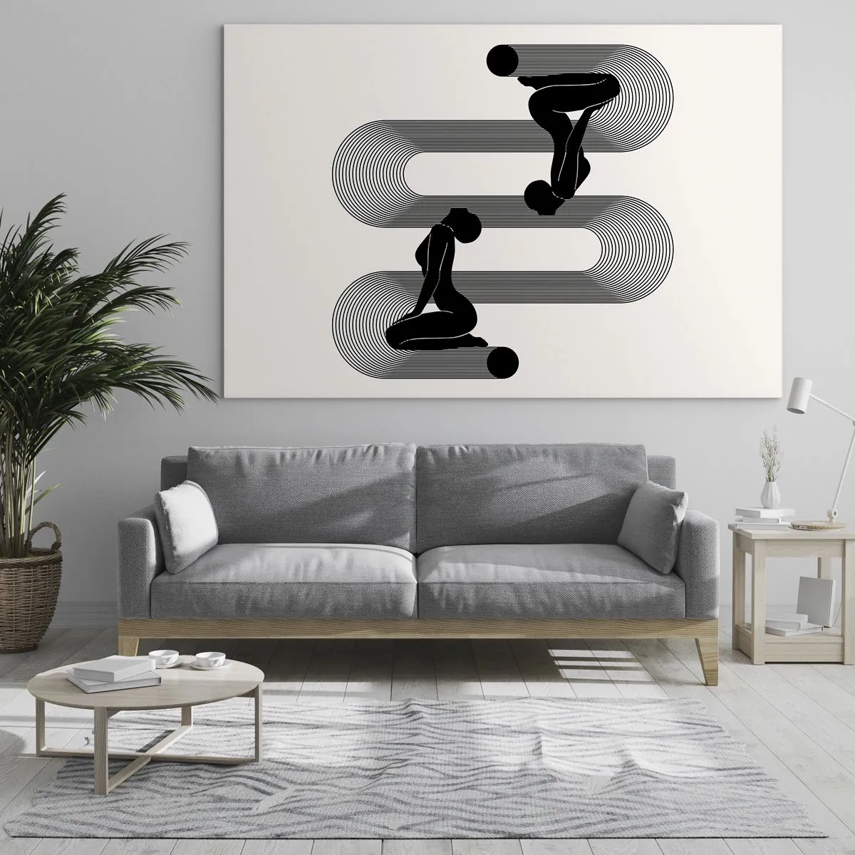 Obraz na skle - Minimalistické ženské siluety s grafickým liniovým motivem - 70x50cm - Smyslná symetrie - Moderní nástěnná dekorace do obývacího pokoje a ložnice ARTTOR