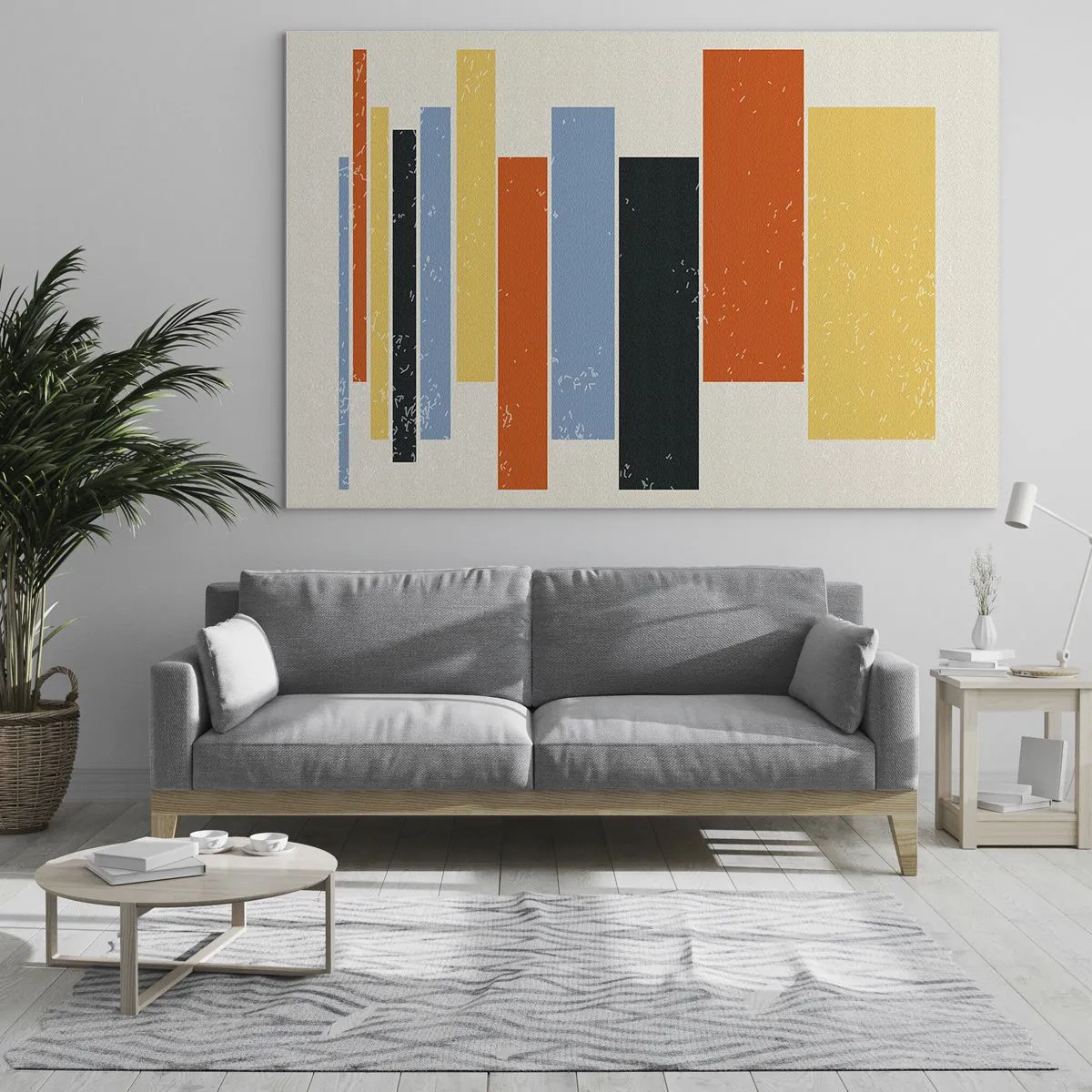 Obraz na skle - Geometrické pruhy v rytmické kompozici na světlém pozadí - 70x50cm - Záznam hudby - Moderní nástěnná dekorace do obývacího pokoje a ložnice ARTTOR