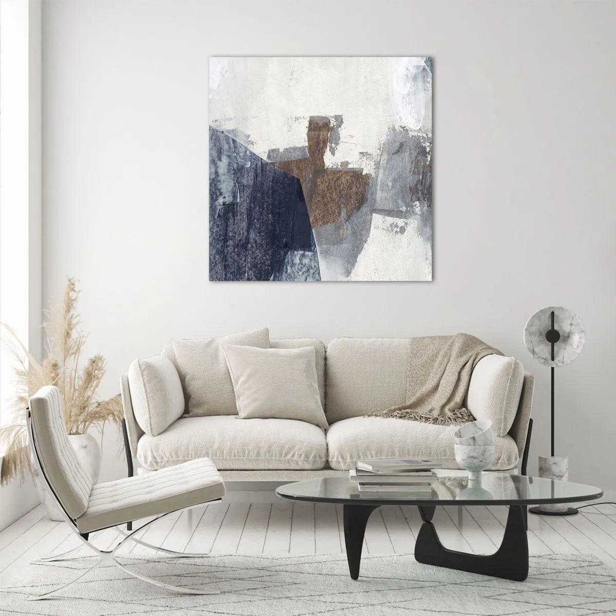 Obraz na skle - Modro-hnědé tvary - 70x70 cm