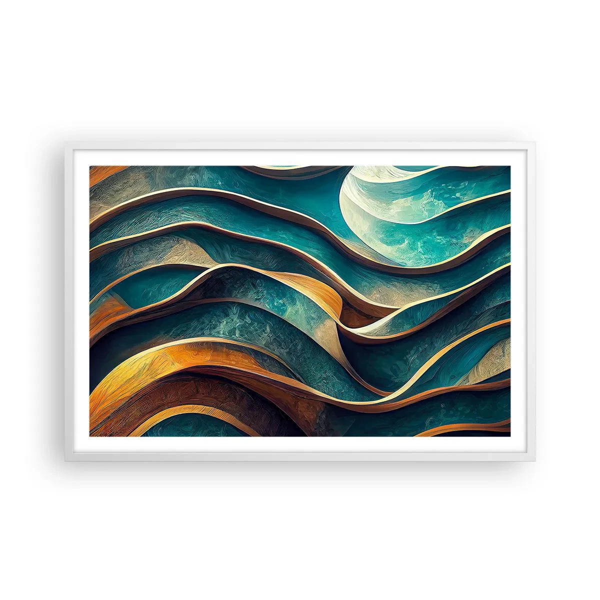 Plakát v bílém rámu - Meandry modré - 91x61 cm