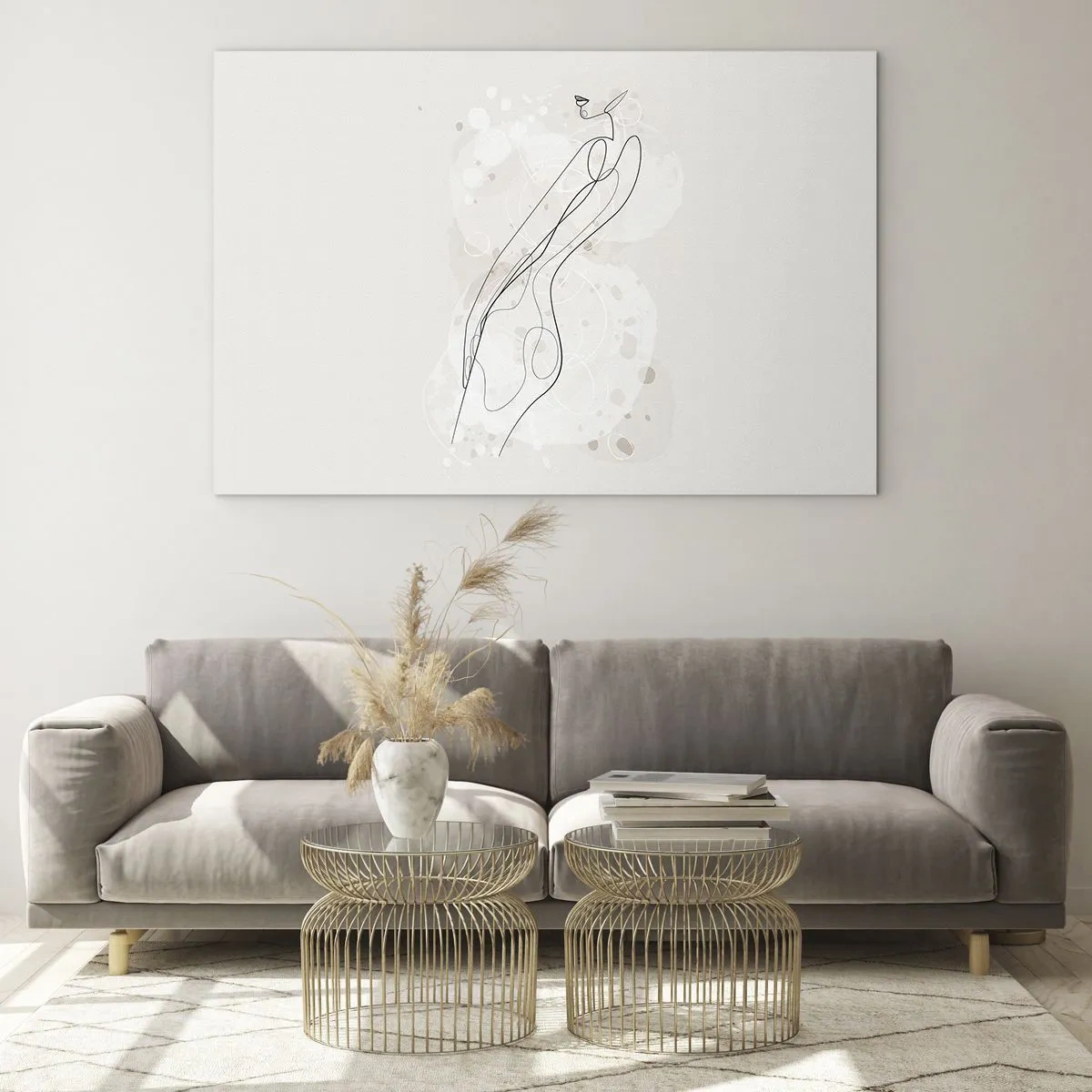 Obraz na skle - Konturovaná silueta ženy v odstínech béžové - 70x50cm - Zabloudit pohledem - Moderní nástěnná dekorace do obývacího pokoje a ložnice ARTTOR