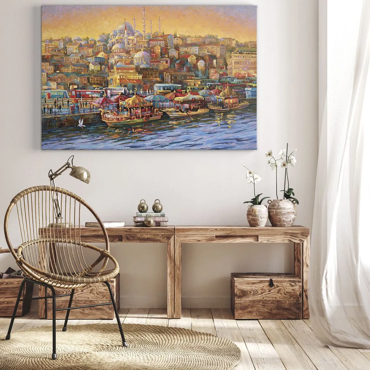 Obraz na plátně - Malebné panorama Istanbulu s výhledem na záliv a město - 70x50cm - Istanbulský příběh - Moderní nástěnná dekorace do obývacího pokoje a ložnice ARTTOR