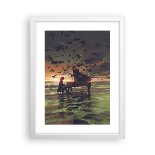 Plakát v bílém rámu - Koncert na piano a vlny - 30x40 cm