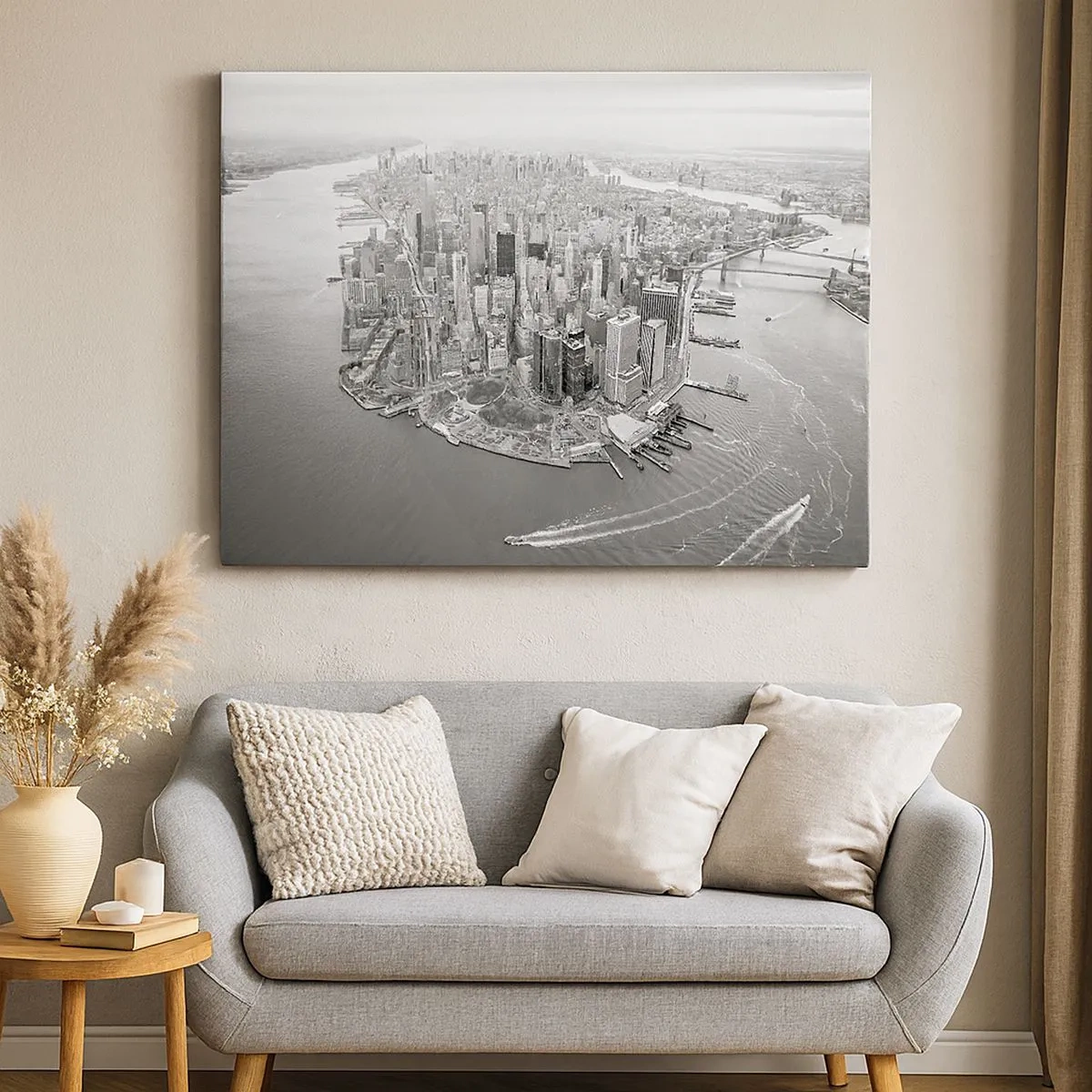 Obraz na plátně - Letecký pohled na Manhattan v černé a bílé - 70x50cm - Jak nemilovat? - Moderní nástěnná dekorace do obývacího pokoje a ložnice ARTTOR