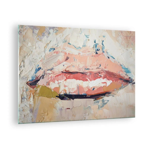 Obraz na skle - Abstraktní obraz rtů v expresivní malířské technice - 70x50cm - Probouzí smysly - Moderní nástěnná dekorace do obývacího pokoje a ložnice ARTTOR