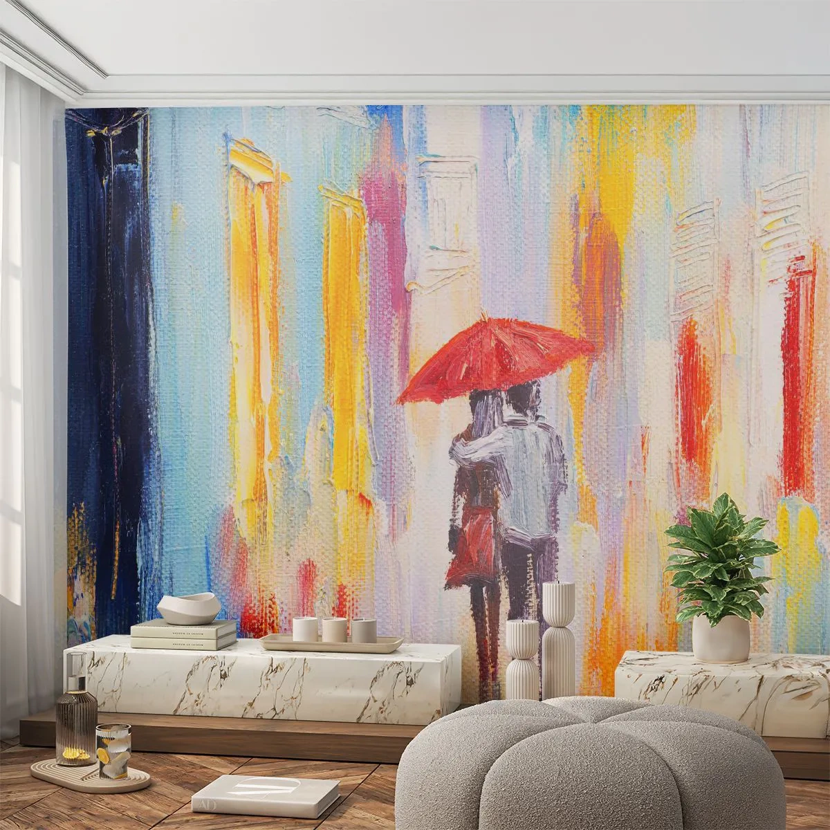 Fototapeta Samolepicí Deluxe Sticker - Ať prší dál - Pár milenců, Lidé, Abstrakce - 250x175 cm