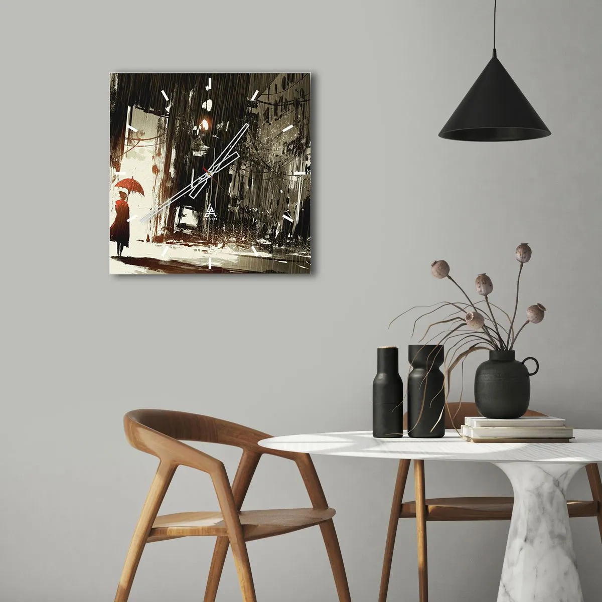 Nástěnné hodiny - Poezie červeného deštníku - 30x30 cm