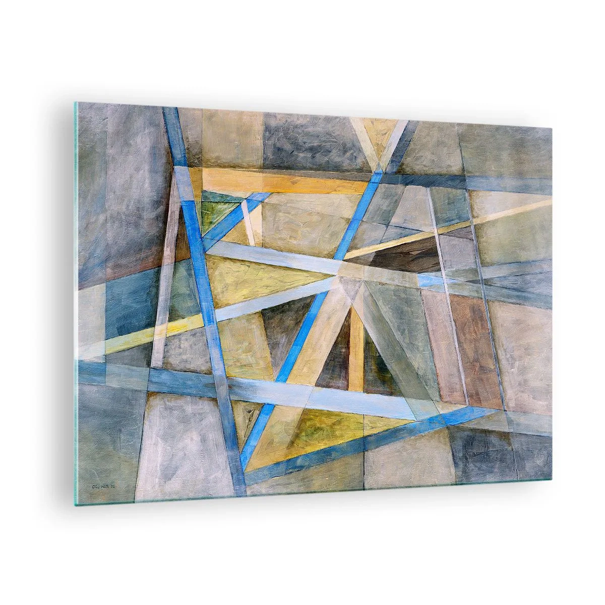 Obraz na skle - Abstraktní kompozice s geometrickými tvary - 70x50cm - Přímo nebo diagonálně? - Moderní nástěnná dekorace do obývacího pokoje a ložnice ARTTOR