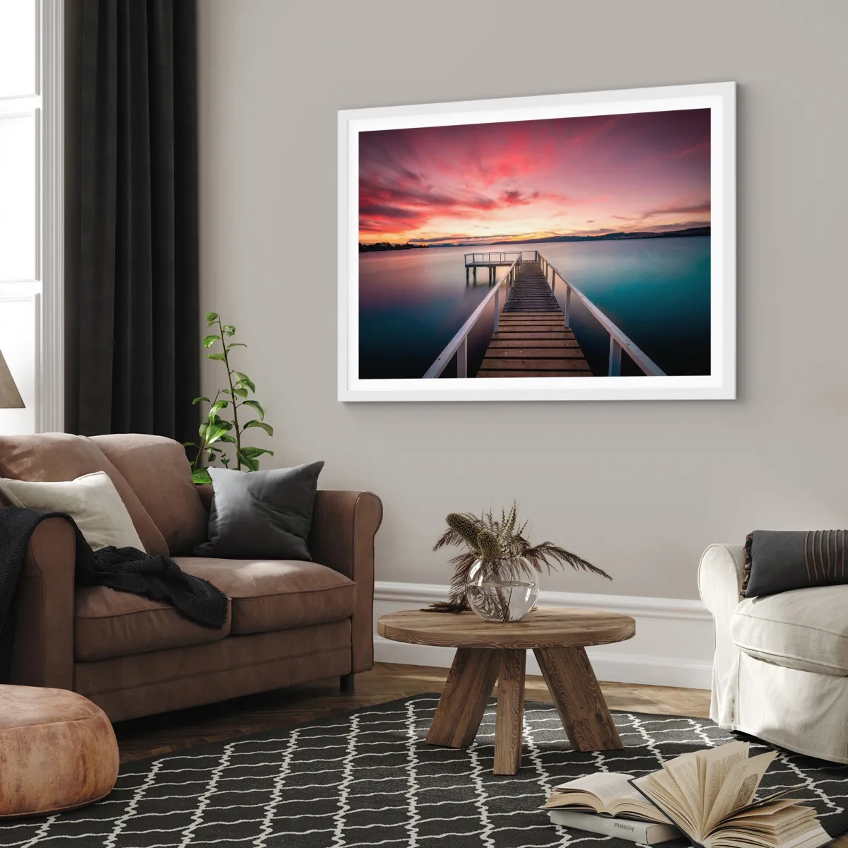 Plakát v bílém rámu - Jemný plamen večera - 50x40 cm