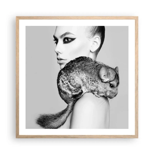 Plakát v rámu světlý dub - Dáma s činčilou - 60x60 cm