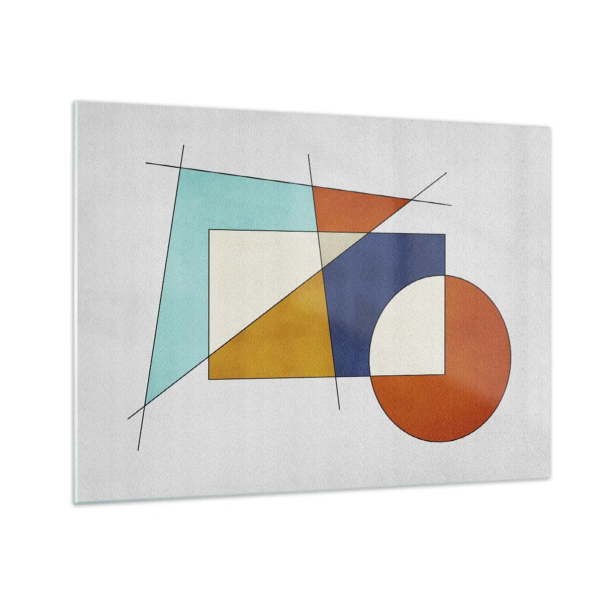 Obraz na skle - Barevné geometrické tvary na světlém pozadí v modernistickém stylu - 70x50cm - Abstrakce: modernistická zábava - Moderní nástěnná dekorace do obývacího pokoje a ložnice ARTTOR