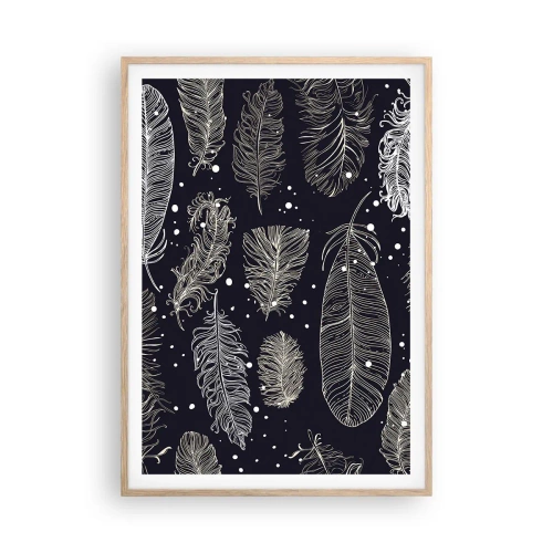 Plakát v rámu světlý dub - Krajka s peřím - 70x100 cm