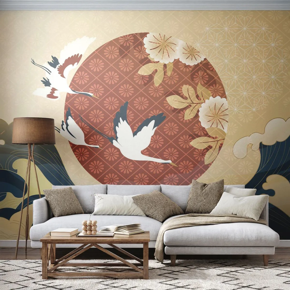 Fototapeta Premium Canvas - Japonská pohádka - Volavka, Pták, Abstrakce - 250x175 cm