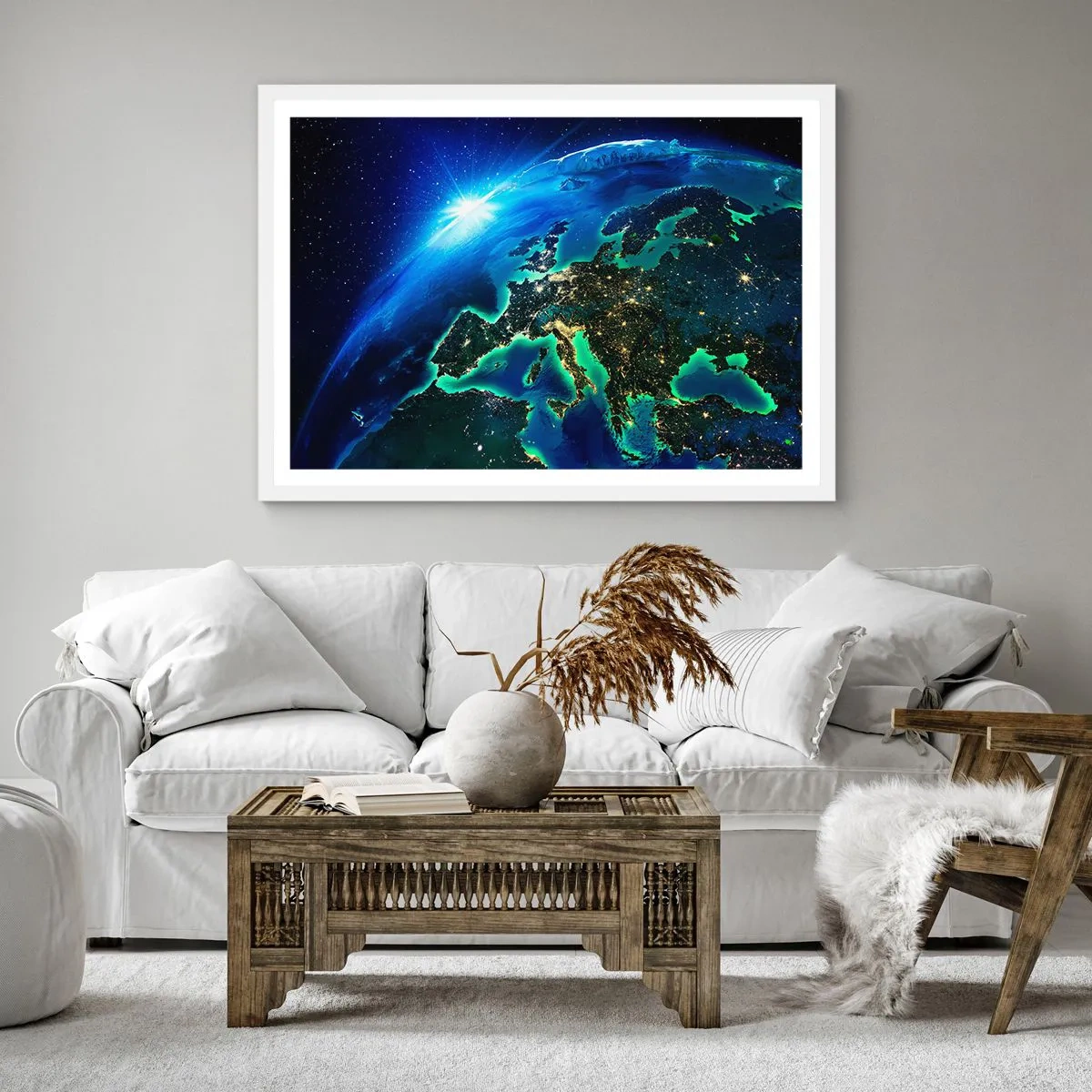 Plakát v bílém rámu - Jiskřivá Evropa - 60x60 cm