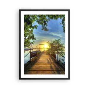 Plakát v černém rámu - Dřevěné molo nad jezerem při západu slunce - 50x70cm - Západ u vody - Moderní nástěnná dekorace do obývacího pokoje a ložnice ARTTOR