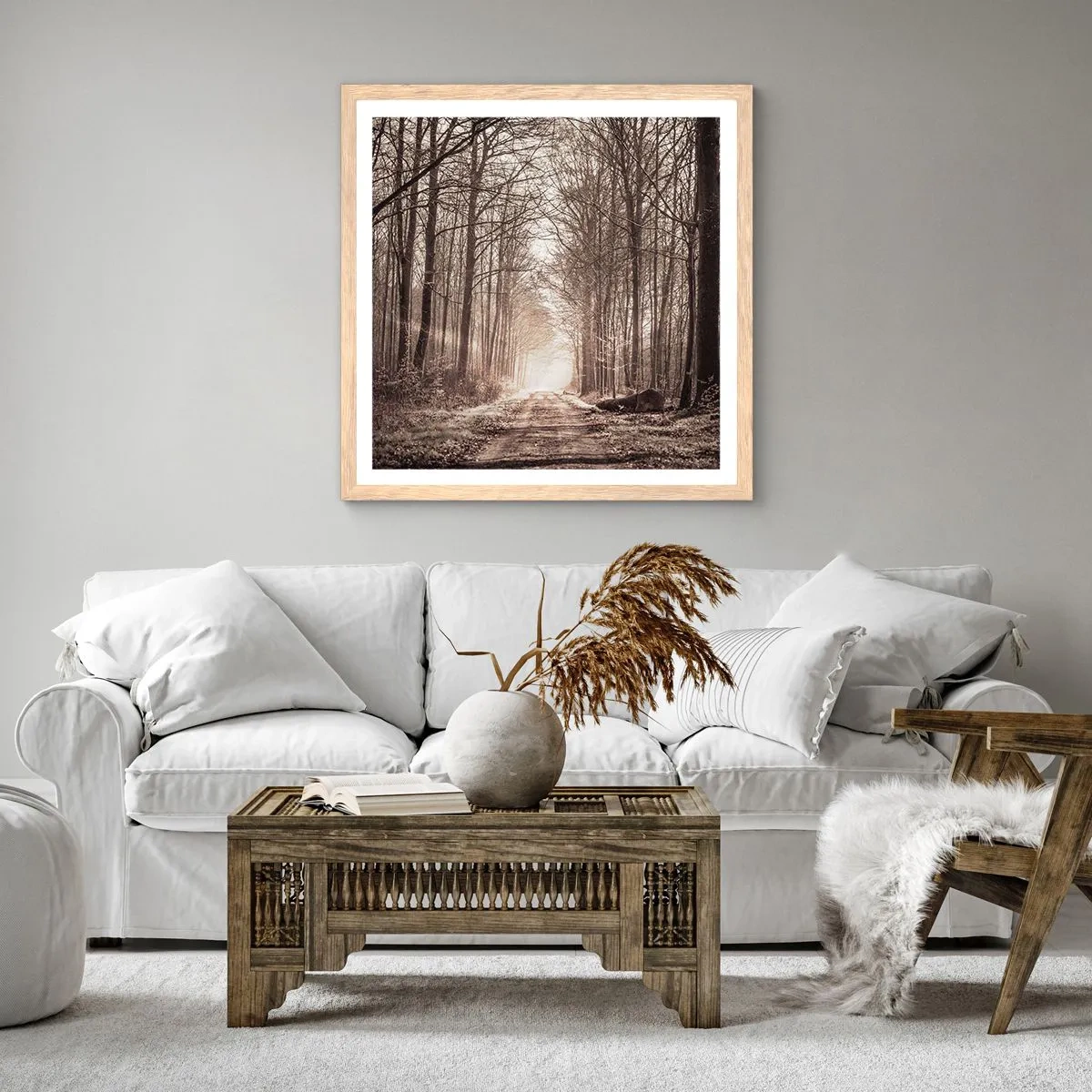 Plakát v rámu světlý dub - Lesní katedrála - 40x40 cm